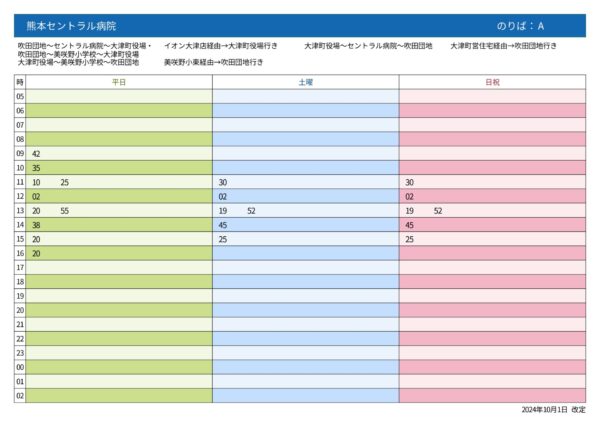 2024年10月1日時点の産交バス時刻表