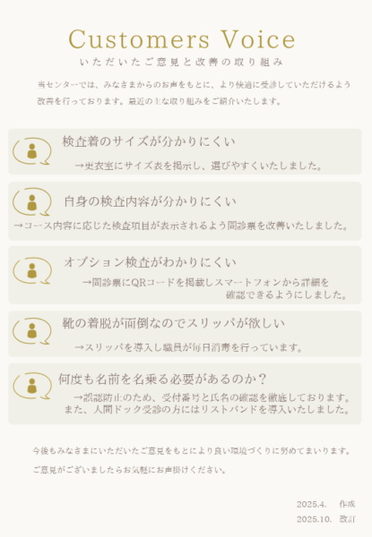 いただいたご意見と改善の取り組み（掲示用）